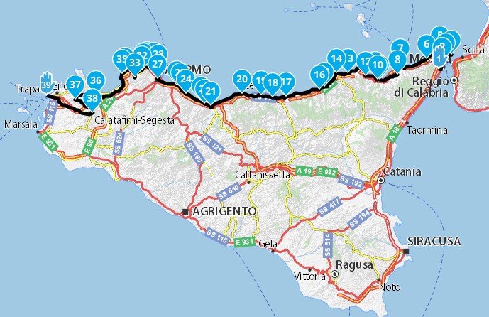 Rider-view touring image for Sicily coast route