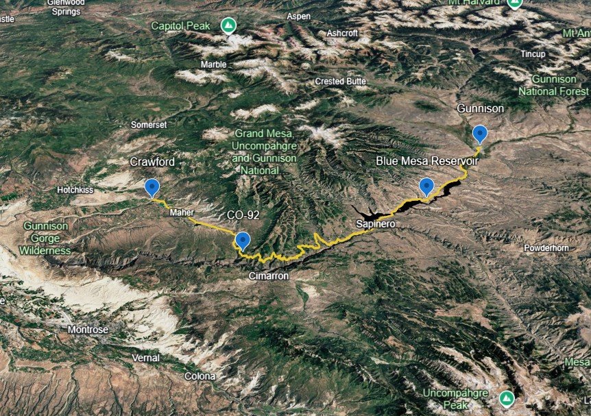 USA – Gunnison to Crawford Motorcycle Route via Blue Mesa & Black Canyon